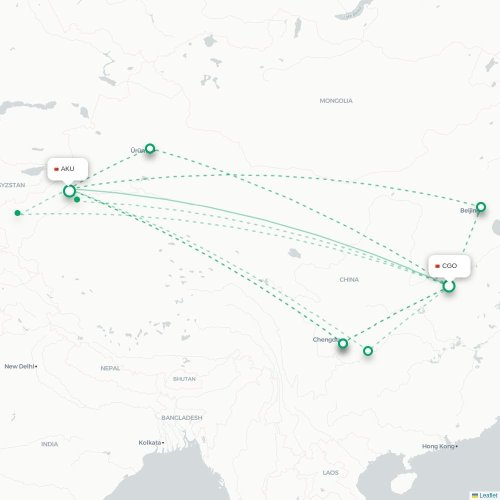 Mapa lotu bezpośredniego Czengczou – Aksu