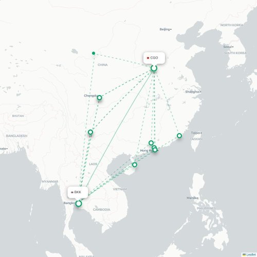 Mapa lotu bezpośredniego Czengczou – Bangkok