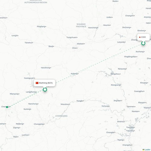 Mapa lotu bezpośredniego Czengczou – Bazhong