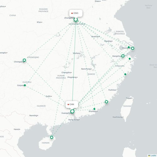 Mapa lotu bezpośredniego Czengczou – Kanton