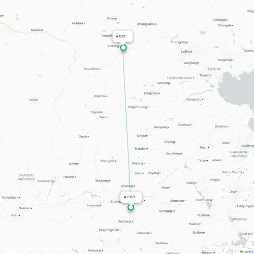 Mapa lotu bezpośredniego Czengczou – Datong