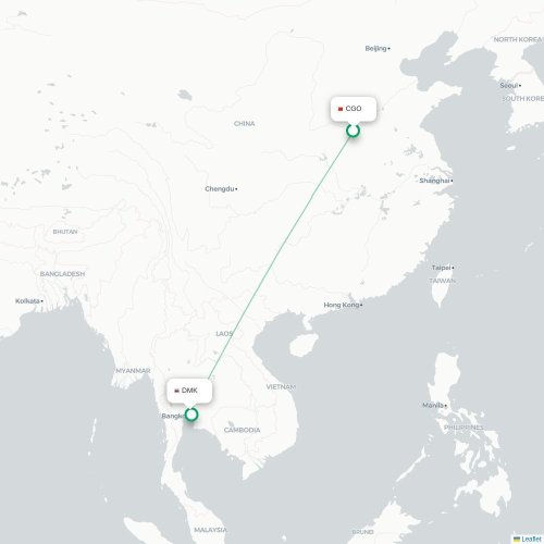 Mapa lotu bezpośredniego Czengczou – Bangkok