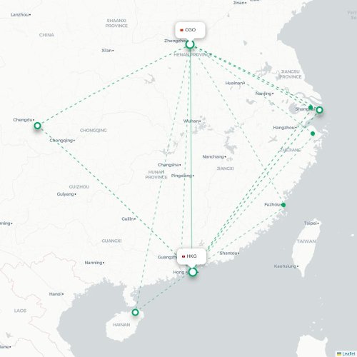 Mapa lotu bezpośredniego Czengczou – Hongkong