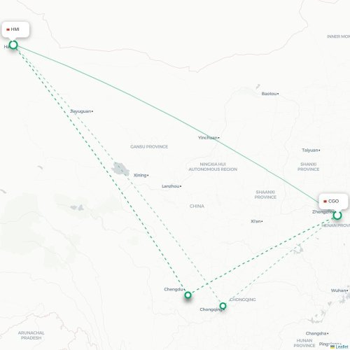 Mapa lotu bezpośredniego Czengczou – Hami