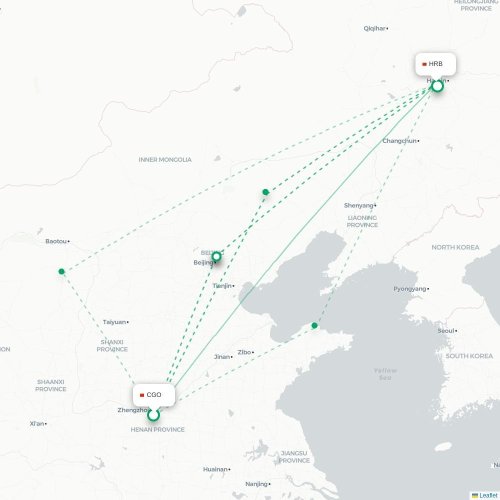 Mapa lotu bezpośredniego Czengczou – Harbin