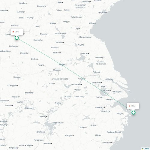 Mapa lotu bezpośredniego Czengczou – Zhoushan