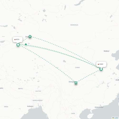 Mapa lotu bezpośredniego Czengczou – Aksu