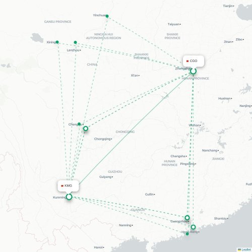 Mapa lotu bezpośredniego Czengczou – Kunming