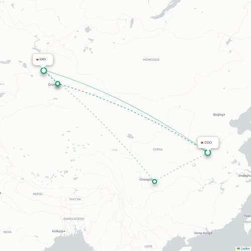 Mapa lotu bezpośredniego Czengczou – Karamay