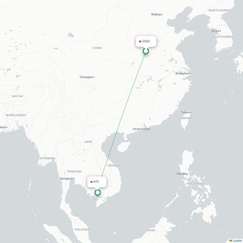 Mapa lotu bezpośredniego Czengczou – Phnom Penh