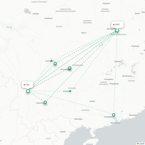 Mapa lotu bezpośredniego Czengczou – Lijiang