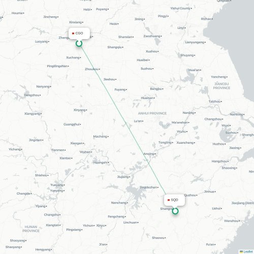 Mapa lotu bezpośredniego Czengczou – Shangrao