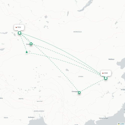Mapa lotu bezpośredniego Czengczou – Tacheng