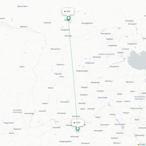 Mapa lotu bezpośredniego Czengczou – Ulunqab