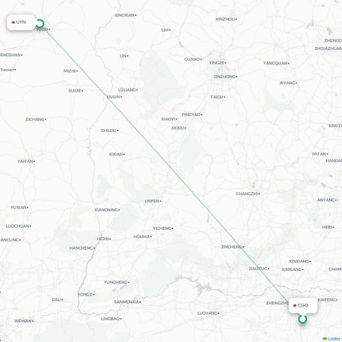 Zhengzhou – Yulin suoran lennon kartta