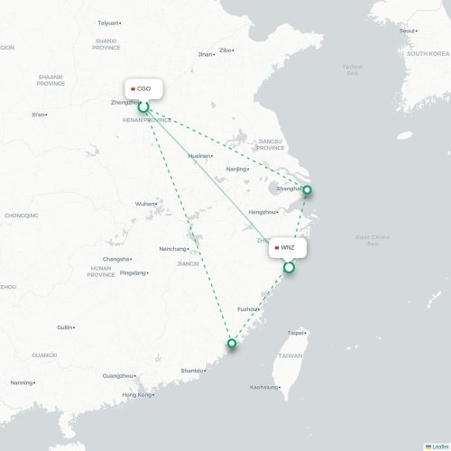Mapa lotu bezpośredniego Czengczou – Wenzhou