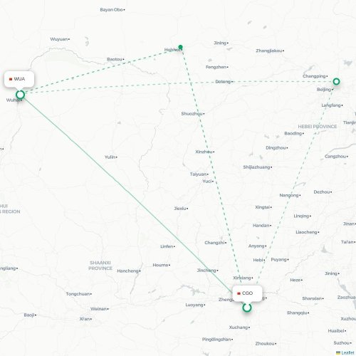 Mapa lotu bezpośredniego Czengczou – Wuhai