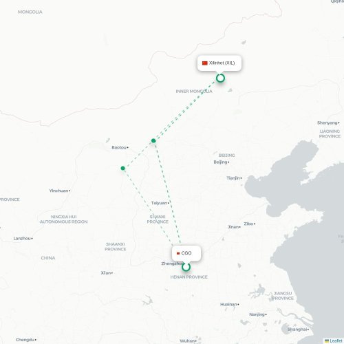 Mapa lotu bezpośredniego Czengczou – Xilinhot