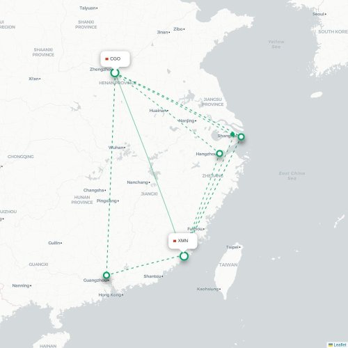 Mapa lotu bezpośredniego Czengczou – Xiamen