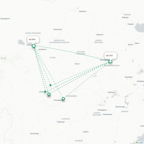 Mapa lotu bezpośredniego Czengczou – Xining