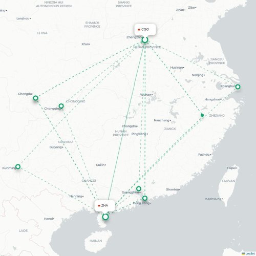 Mapa lotu bezpośredniego Czengczou – Zhanjiang