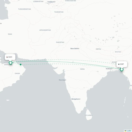 Chittagong - Abu Dhabi kort over direkte fly