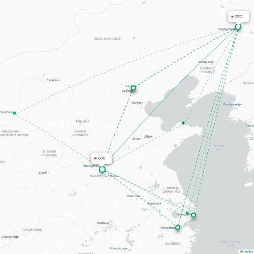 Mapa lotu bezpośredniego Changchun – Czengczou