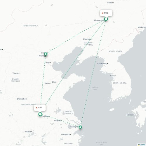 Mapa lotu bezpośredniego Changchun – Fuyang