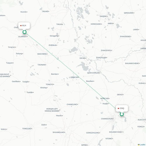 Mapa de vuelo directo Changchun - Hinggan