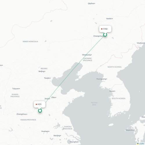 Mapa lotu bezpośredniego Changchun – Heze