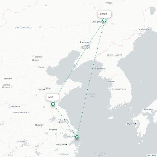 Mapa lotu bezpośredniego Changchun – Linyi