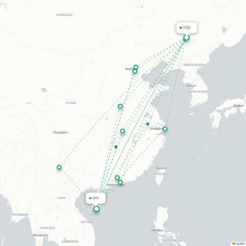 Mapa de vuelo directo Changchun - Sanya