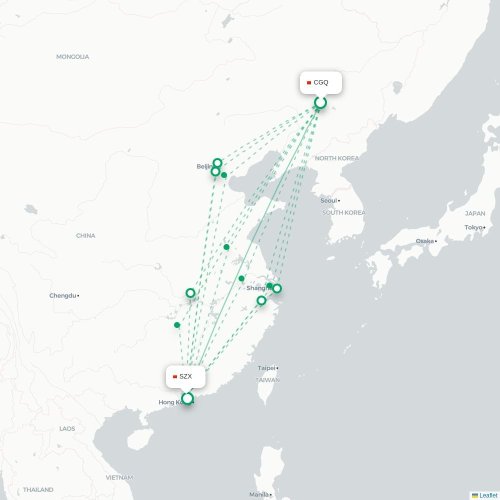 Mapa lotu bezpośredniego Changchun – Shenzhen