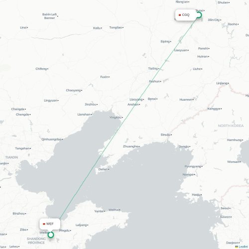 Mapa lotu bezpośredniego Changchun – Weifang