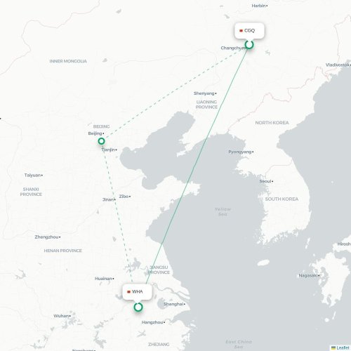 Mapa lotu bezpośredniego Changchun – Wuhu