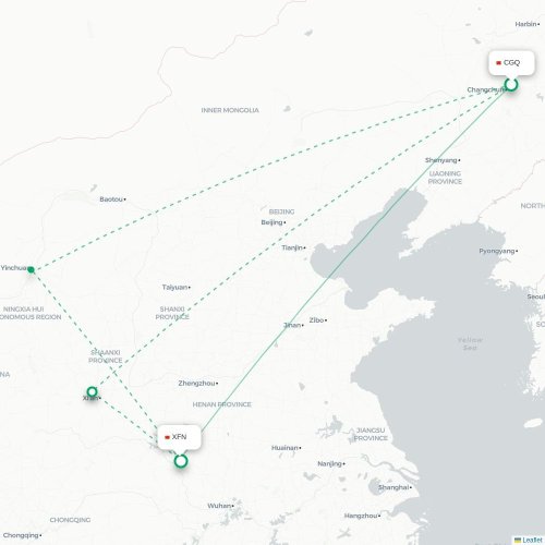 Mapa lotu bezpośredniego Changchun – Xiangyang