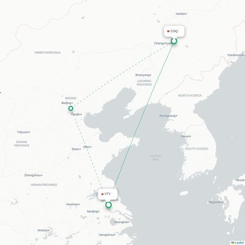 Mapa lotu bezpośredniego Changchun – Yangzhou
