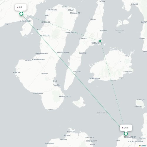 Mapa lotu bezpośredniego Cagayan de Oro – Iloilo City