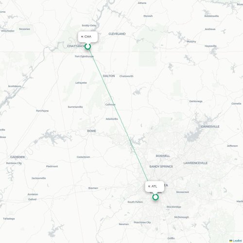 Mapa de vuelo directo Chattanooga - Atlanta