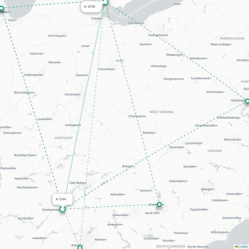 Mapa de vuelo directo Chattanooga - Detroit