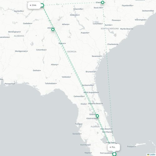 Mapa de vuelo directo Chattanooga - Fort Lauderdale