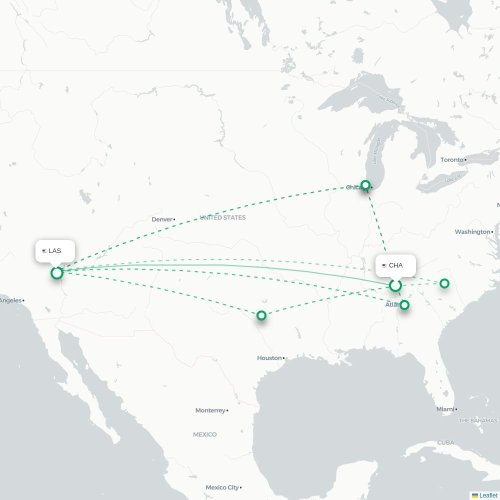 Mapa de vuelo directo Chattanooga - Las Vegas