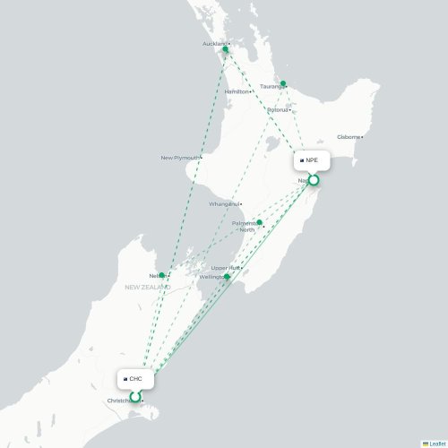 Christchurch - Napier kort over direkte fly