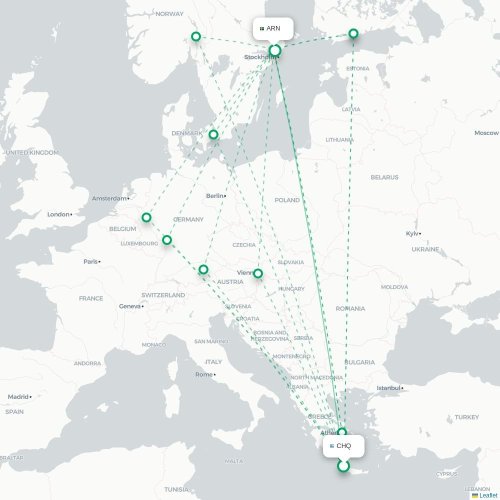 Mapa de vuelo directo La Canea - Estocolmo
