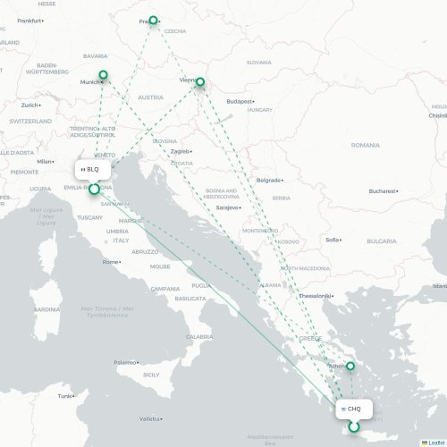 Chania - Bologna karta över direktflyg