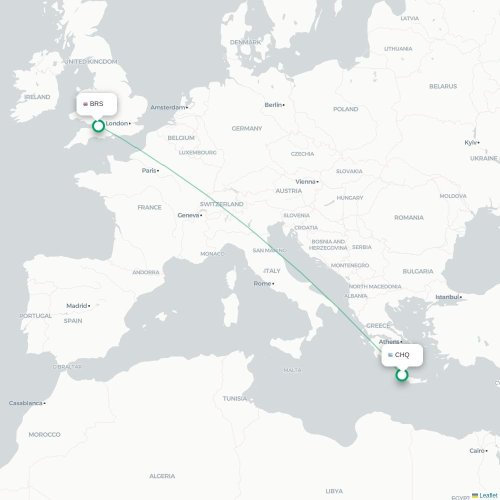 Mapa de vuelo directo La Canea - Brístol