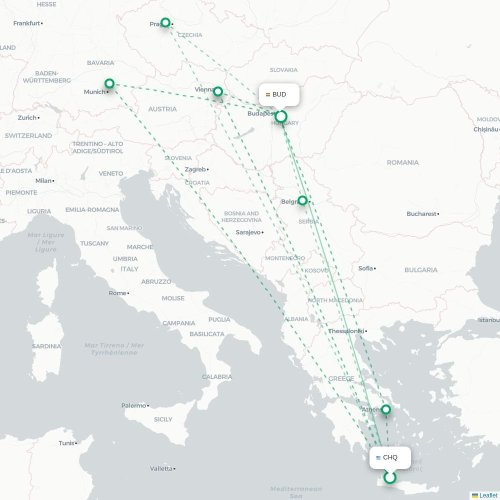 La Canée - Budapest carte du vol direct
