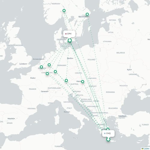 Chania - København kort over direkte fly