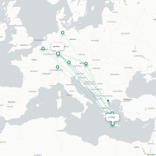 Mapa de vuelo directo La Canea - Fráncfort
