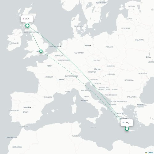 Mapa de vuelo directo La Canea - Glasgow